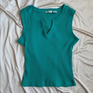 Vintage Red Paint Sleeveless Ribbed Top  | Teal Ribbed Tank Top Size M